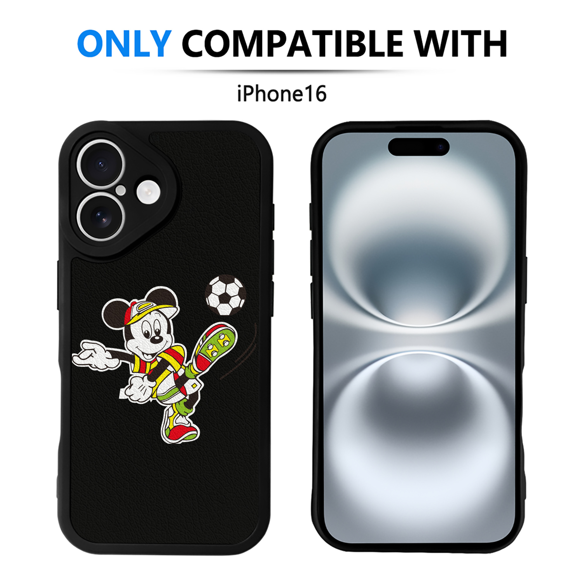 （画像用） ミッキーマウス Mickey Mouse 【iPhone 16シリーズ対応】シリコンスマホケース（レザー調） 材質：シリコン